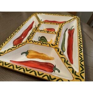 Vintage Santiago Clay Art Santa Fe 6-Part Relish Platter Chilis Replacement